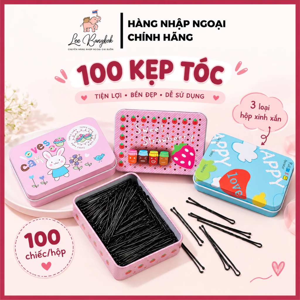 Hộp 100 Cái Ghim Cột Tóc Màu Đen Chữ U Dạng Thẳng Và Lượn Sóng Kẹp Tăm Dùng Để Búi, Kẹp Tóc Mái Tiện Dụng LEEBANGKOK