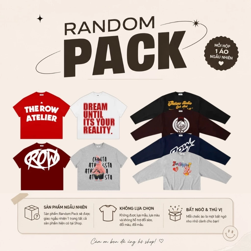 [XẢ KHO] Random Áo Thun Ngẫu Nhiên Các Mẫu Boxy Tay Ngắn + Tay Dài Cotton THEROW Nam Nữ