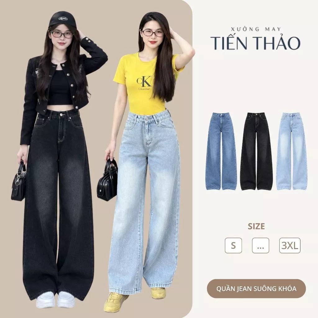 [Q05-Combo 2 xuông khoá] Quần Jean Nữ Ống Rộng, Quần Bò Dáng Xuông Ống Đứng Dễ Mix Đồ Chất Liệu Vải Mềm Mịn Mát