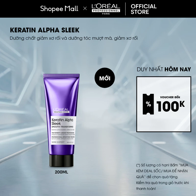 Dưỡng chất giảm xơ rối và dưỡng tóc mượt mà L'ORÉAL PROFESSIONNEL KERATIN ALPHA SLEEK PROFESSIONAL SMOOTHING TREATMENT