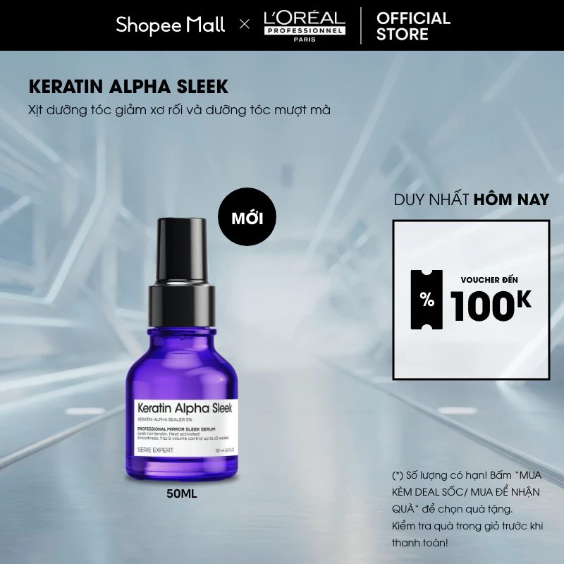 Xịt dưỡng tóc giảm xơ rối và dưỡng tóc mượt L'ORÉAL PROFESSIONNEL KERATIN ALPHA SLEEK PROFESSIONAL MIRROR SLEEK SERUM