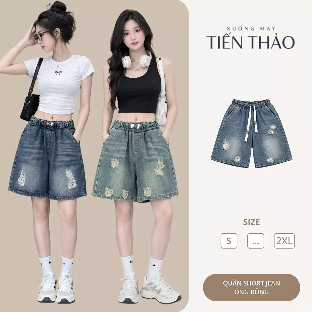 [Q02] Quần Short Jean Nữ, Quần Đùi Bò Nữ Ống Rộng Cạp Chun Phong Cách Cá Tính Năng Động Đi Chơi