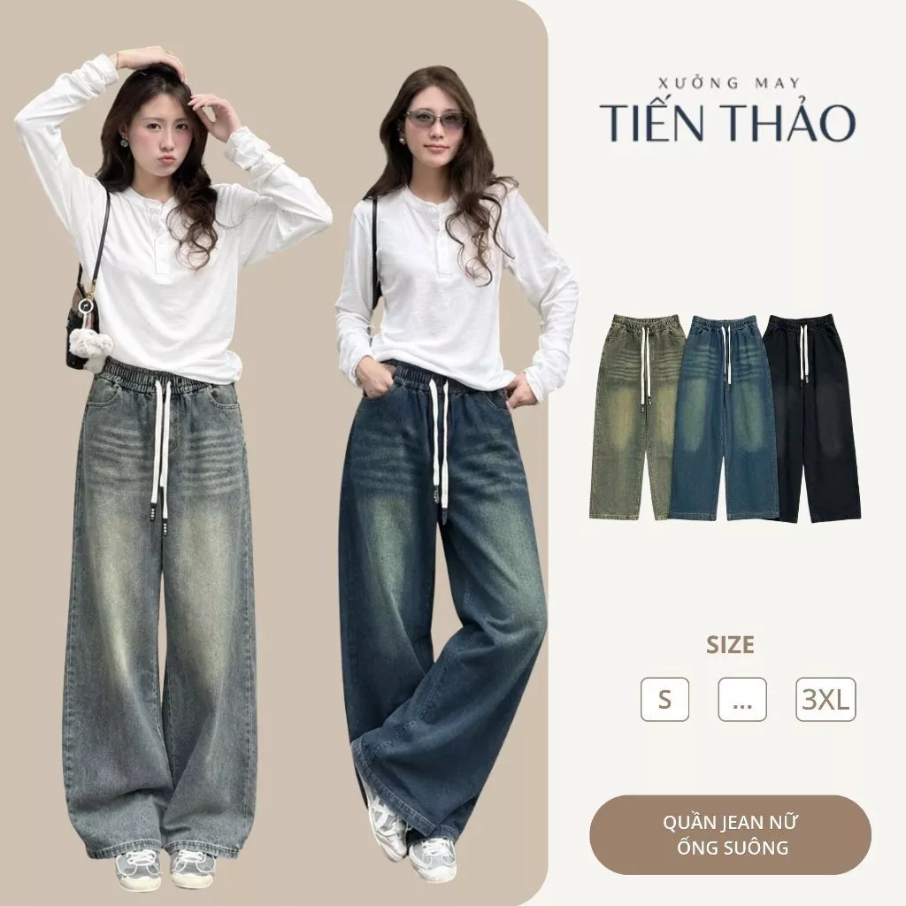 [Q08] Quần Ống Rộng Nữ, Quần Jean Nữ Dáng Suông Ống Đứng Chất Denim Dày Dặn Đứng Form Không Nhăn Không Phai