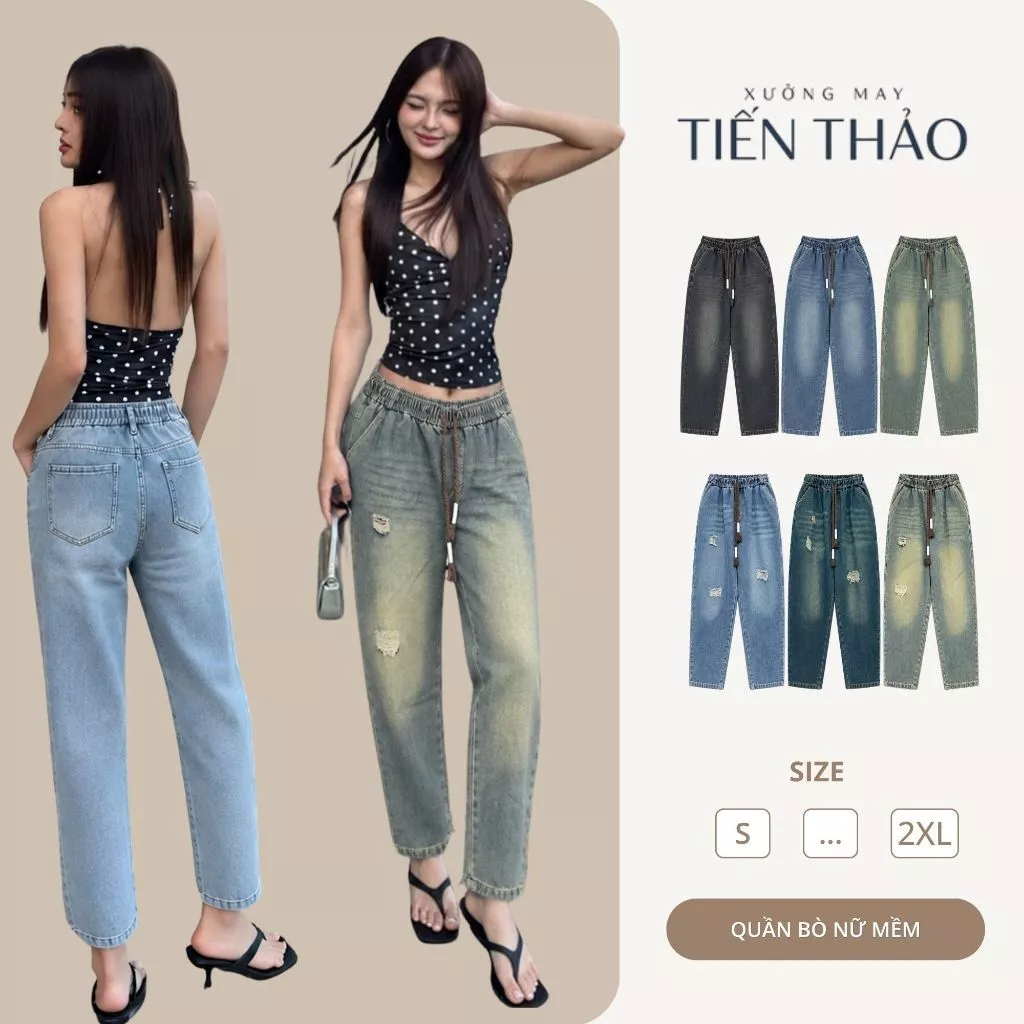 [Q09] Quần Bò Nữ Quần Jean Nữ Baggy Cạp Chun Chất Mềm Mại Co Giãn Kiểu Dáng Basic Đi Học Có Bigsize