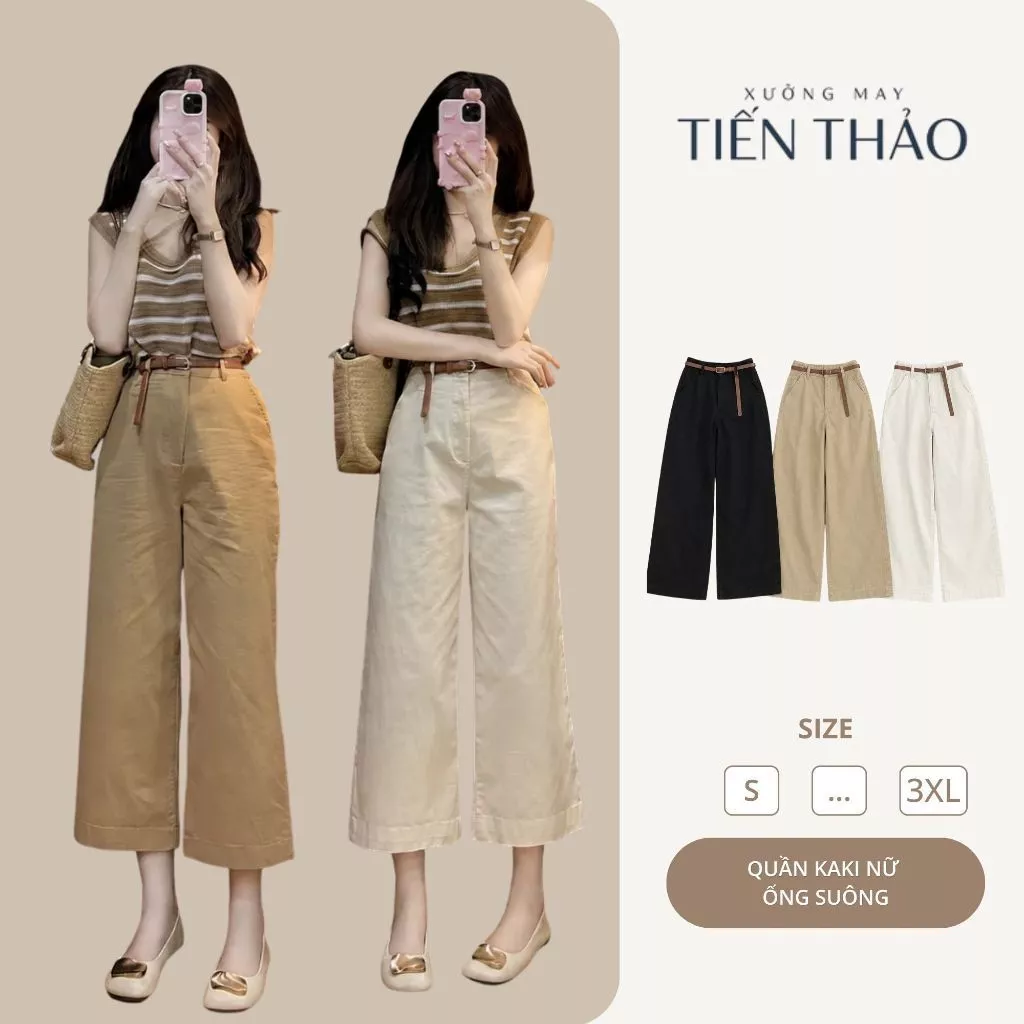 Quần Kaki Nữ Ống Suông Wide Leg Fprm Đép, Dễ Phối Đồ, Phong Cách Hàn Quốc, Quần Đủ Màu Đủ Size AV20