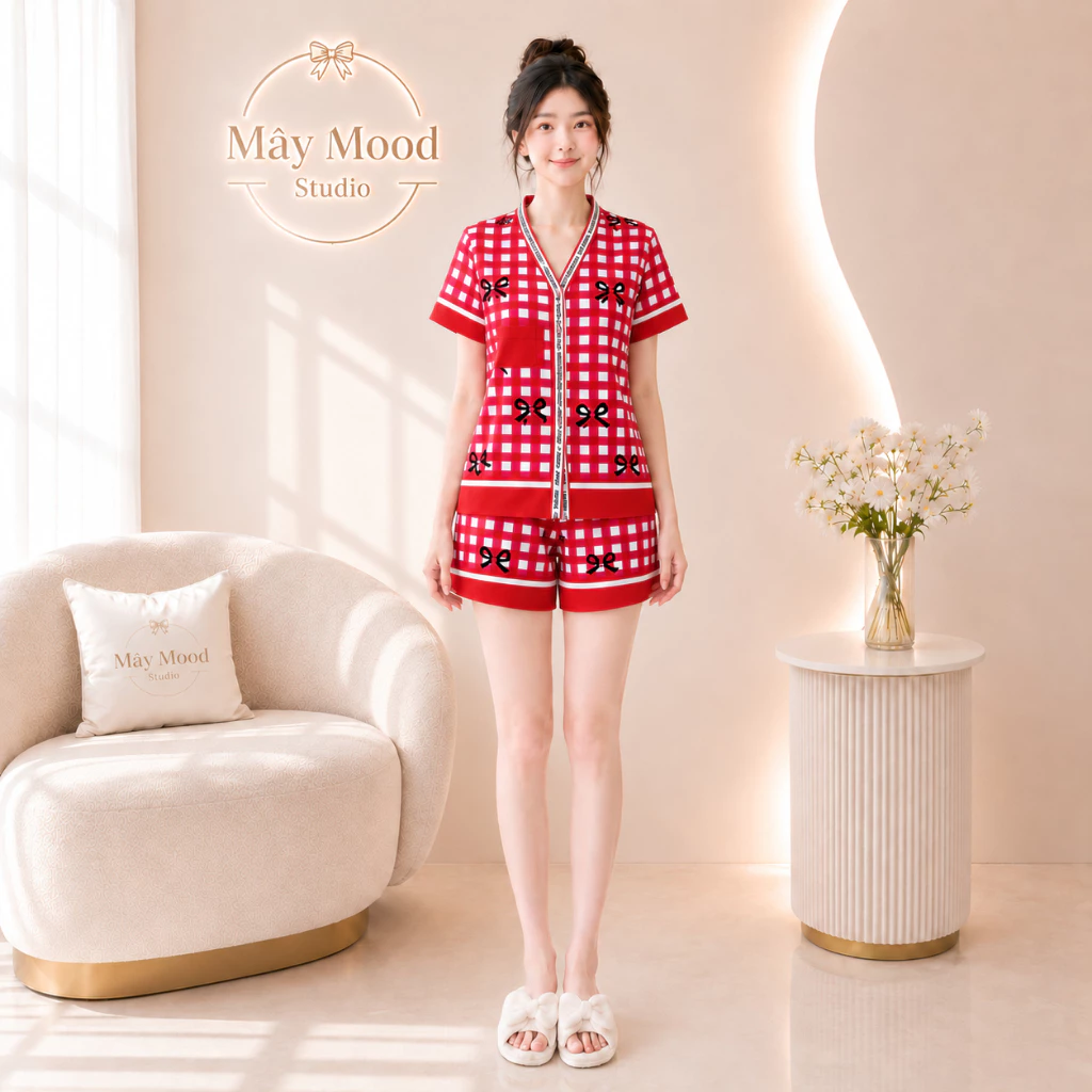 Đồ Pyjama Nữ Mùa Hè Cổ Chữ Y Cộc Đùi Chất Lụa Cát Mềm Mịn Màu Tím Than Trẻ Trung Full Size 40-68kg