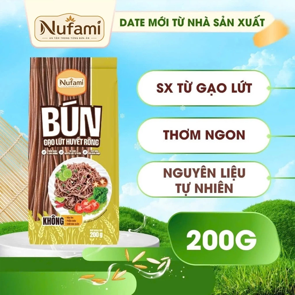 Bún Gạo Lứt Giảm Cân Huyết Rồng Nufami Eat Clean Ăn Kiêng Tiểu Đường - Gói 200g