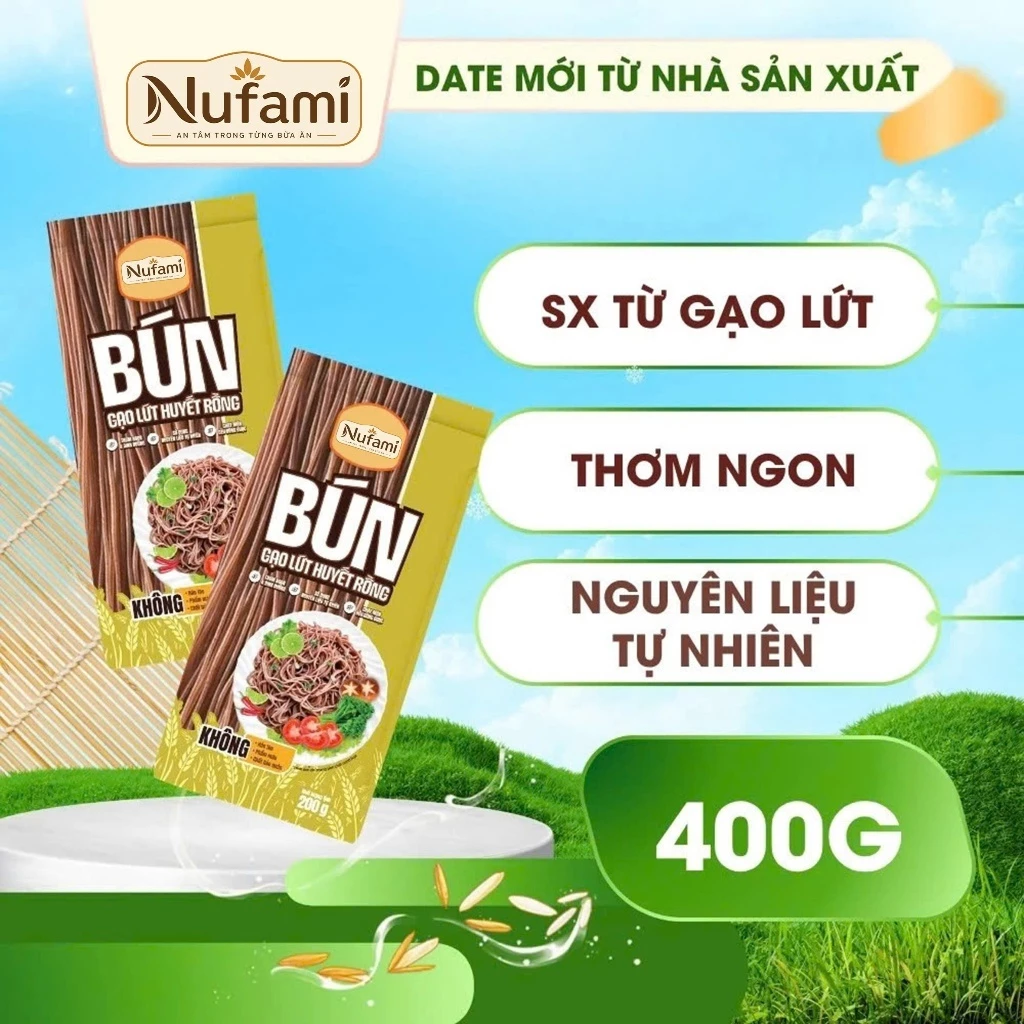 COMBO 2 GÓI Bún Gạo Lứt Giảm Cân Huyết Rồng Nufami Eat Clean Ăn Kiêng - Gói 200g