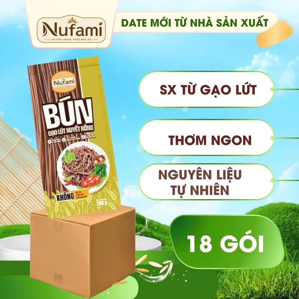 ( 1 Thùng - 18 Gói ) Bún Gạo Lứt Giảm Cân Huyết Rồng Nufami Eat Clean Ăn Kiêng Tiểu Đường