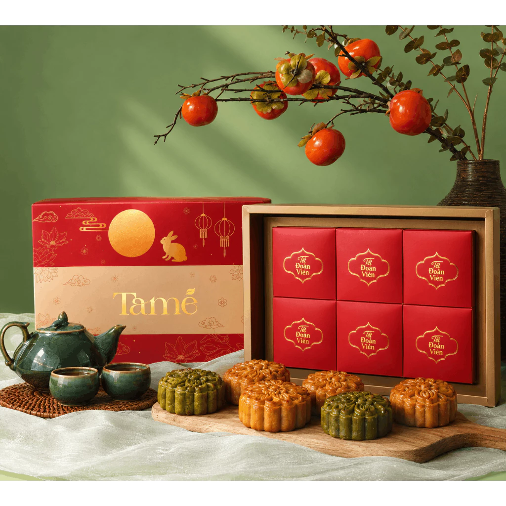 Set Quà 6 Bánh Trung Thu Saffron Cao Cấp Quà Biếu Sang Trọng tặng gia đình, người thân