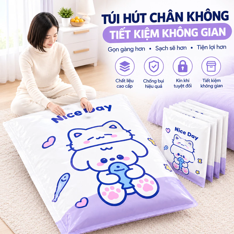 Túi Hút Chân Không-Túi nén Đựng Quần Áo Chăn Mền Hình Chiếc  Cho Bạn Nữ Mang Theo Du Lịch