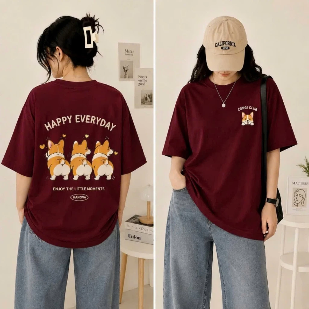 Ao Phông Nam Nữ Họa Tiết Đàn Chó Sau Lưng Chất Cotton Co Gian 4 Chiều Form Dáng Thời Trang L98