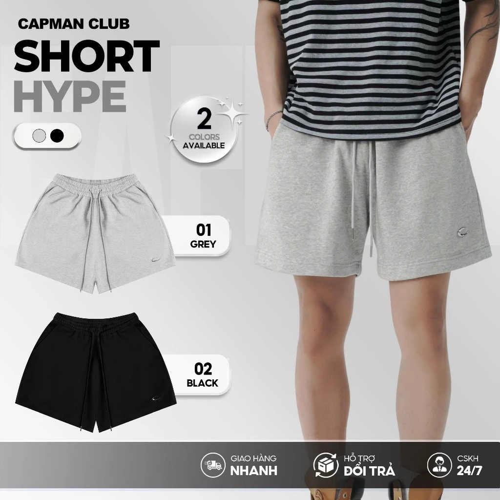 Quần short nam ngắn phom rộng HYPE nỉ chân cua CAPMAN CLUB, quần đùi nam trên gối thoải mái trẻ trung