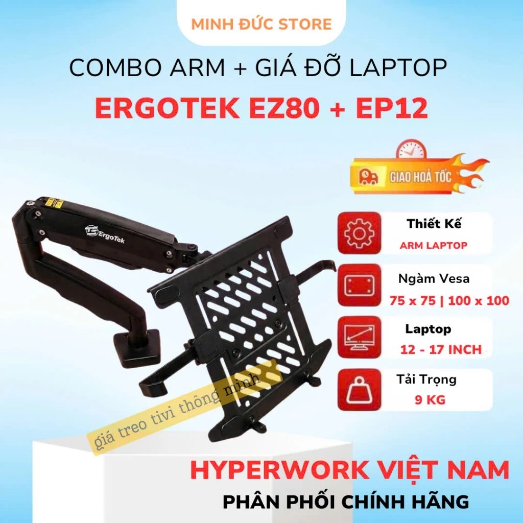 COMBO Giá treo màn hình + giá đỡ laptop ErgoTek EZ80 + EP12