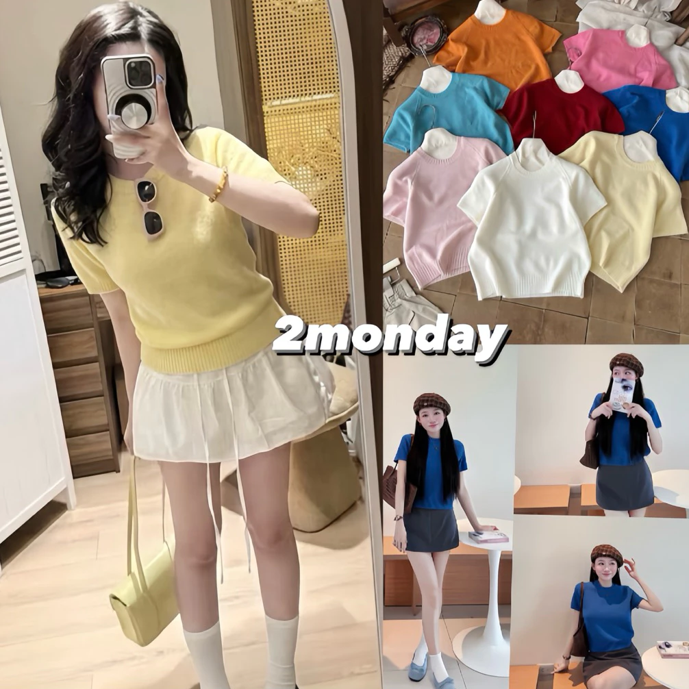 [HÀNG QC/ LOẠI 1] ÁO KIỂU NỮ CỔ TRÒN LEN DỆT KIM NGẮN TAY TAG EGG BASIC SIÊU XINH 2MONDAY A258