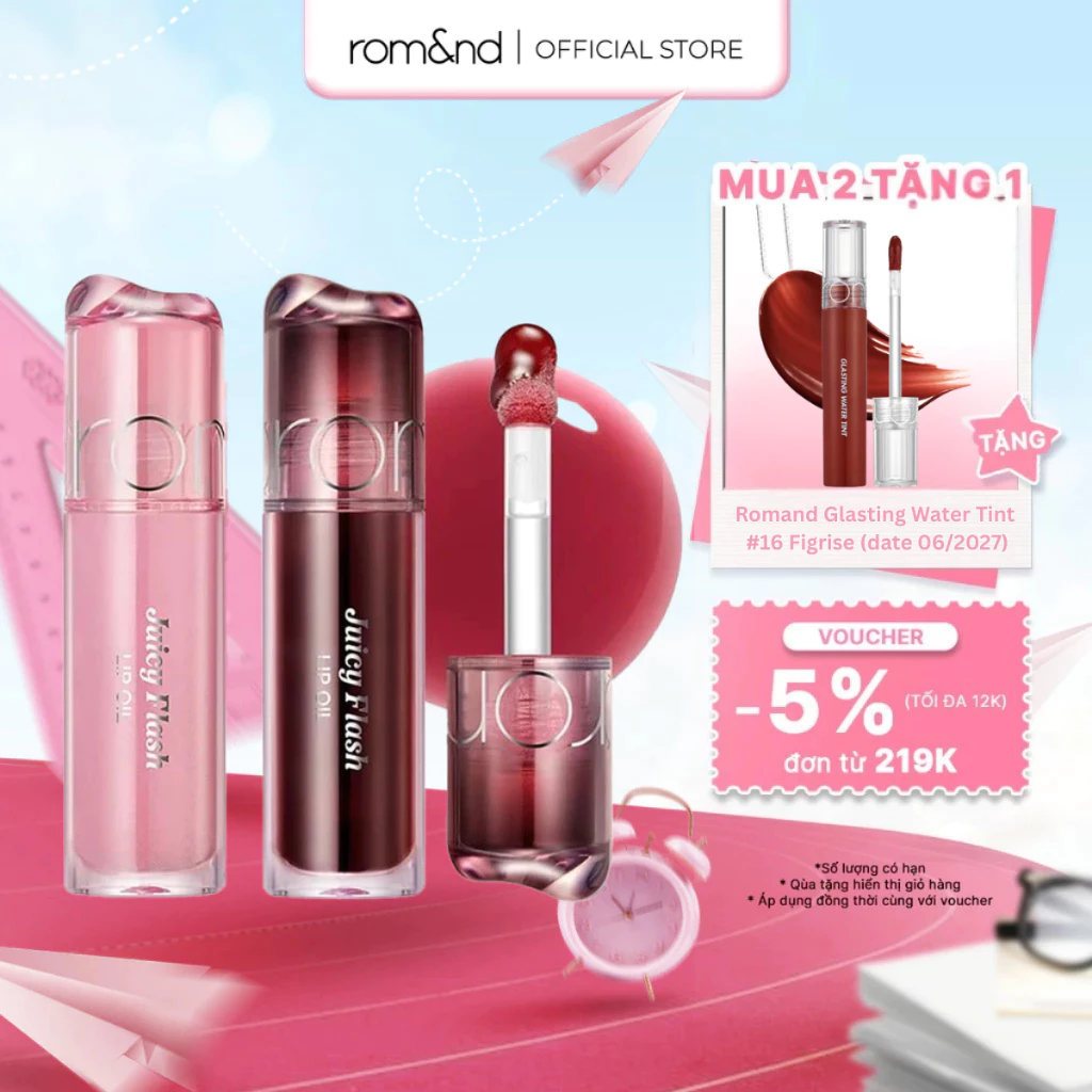 [Rom&nd] Son Bóng Dưỡng Môi Romand Juicy Flash Lip Oil Môi Căng Mọng Mềm Mượt Nhẹ Môi, Lên Màu Chuẩn