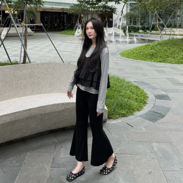 [Steezy] Set áo thun dài tay kèm áo hai dây hoa nhí nhún bèo tầng form rộng- SE1271