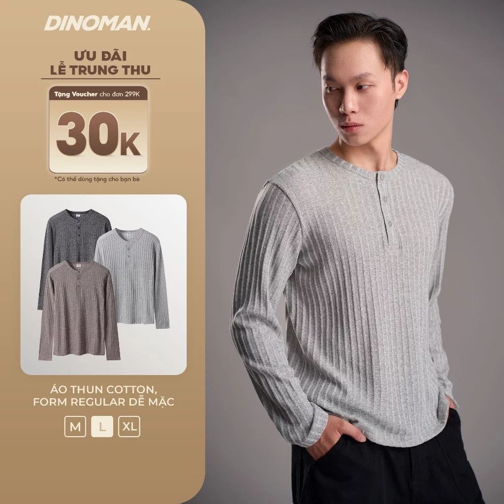 Áo Thun Dài Tay Henley DINOMAN Co Giãn Đàn Hồi Cao Không Bai Nhão Dễ Phối Dễ Mặc Trẻ Trung Khỏe Khoắn AP022