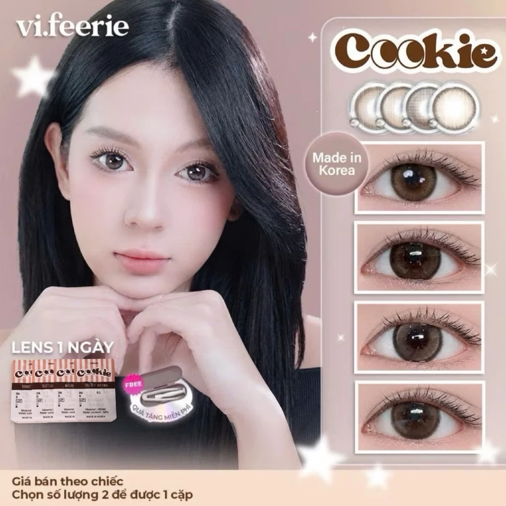 BEST SELLER Lens 1 ngày nâu COOKIE DIA 14.5 Donut/Butter/Mochi/Velvet lens kỷ yếu / lens cô dâu -Kính Áp Tròng VI FEERIE