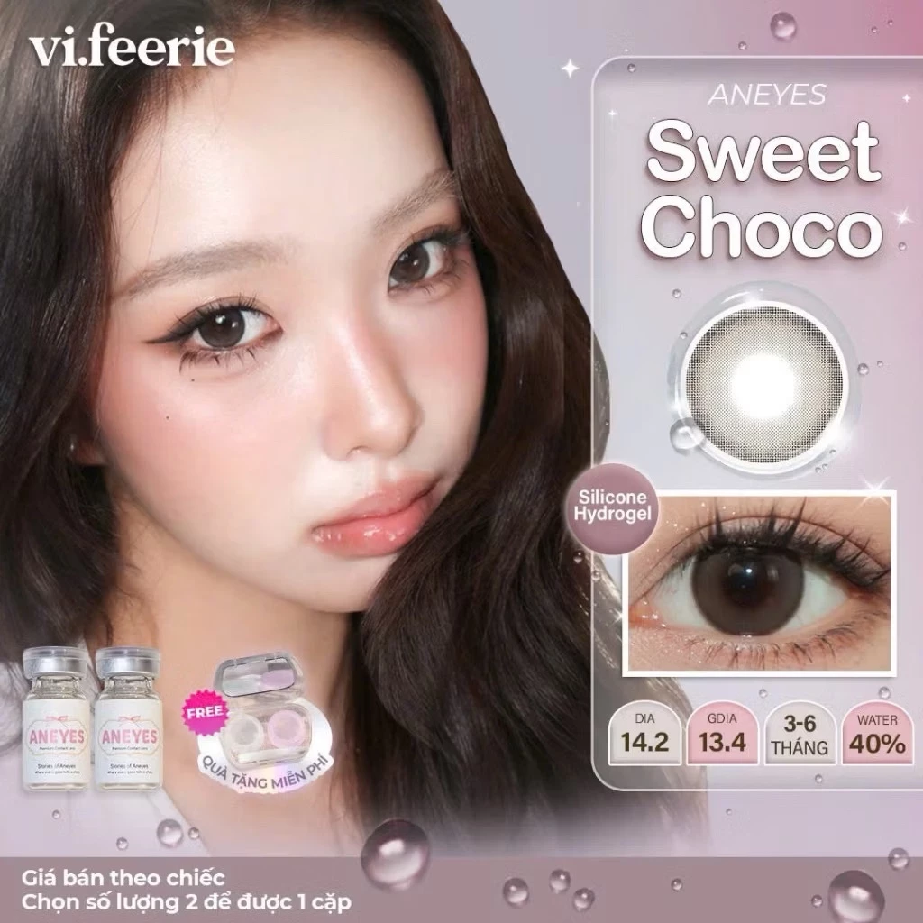(ANEYES) Kính áp tròng (lens) nâu choco giãn tròng hack mắt baby 3-6 tháng SWEET CHOCO Lens -  Vi Feerie Lens