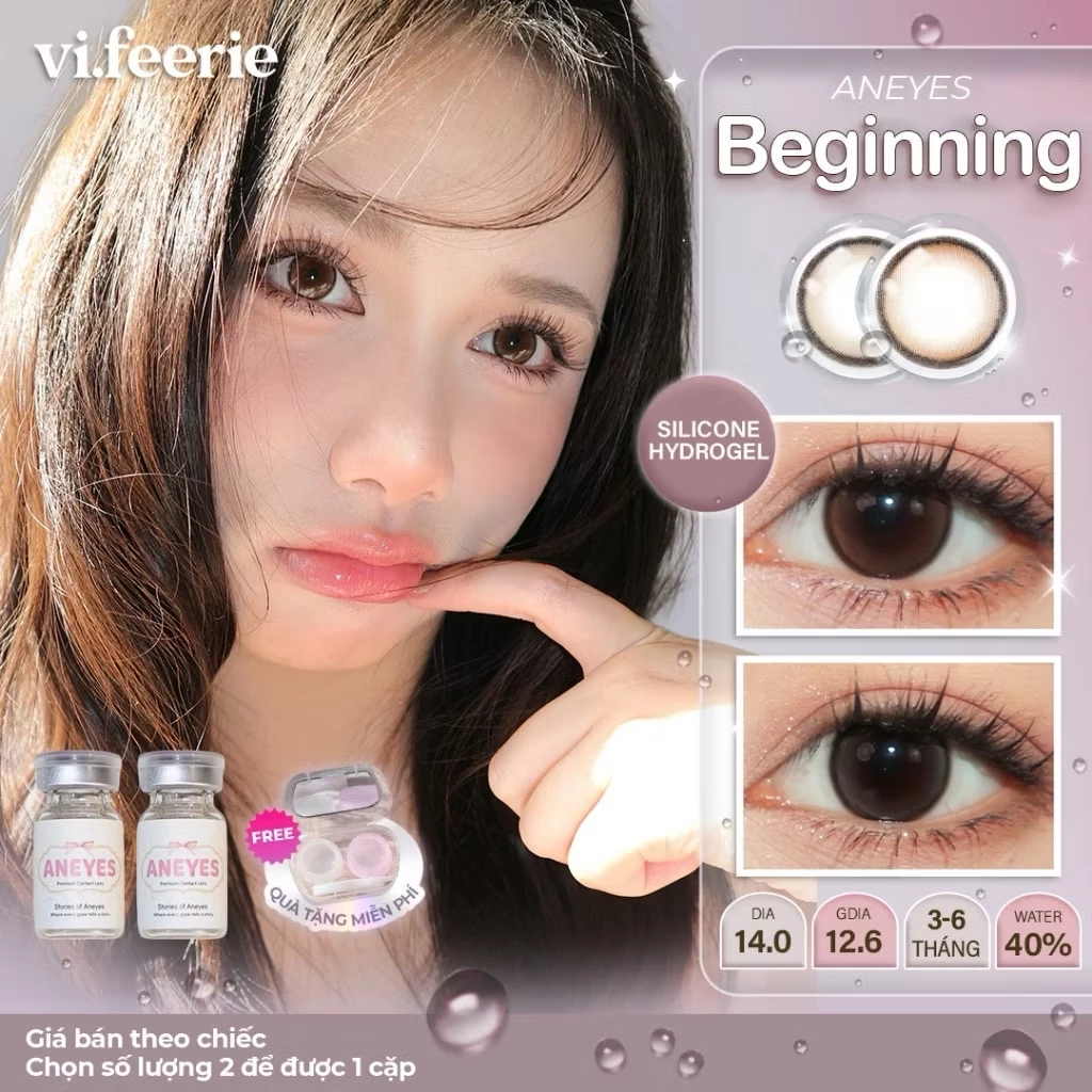 (ANEYES) Kính áp tròng (lens) trong trẻo tự nhiên 3-6 tháng BEGINNING GRAY/ BROWN Lens -  Vi Feerie Lens