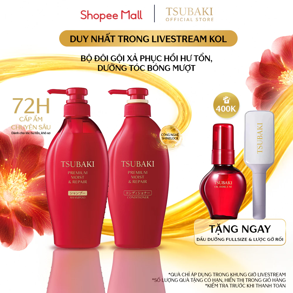 [LS] Bộ đôi Gội xả Phục hồi & bóng mượt Tsubaki Premium Moist & Repair 450mlx2