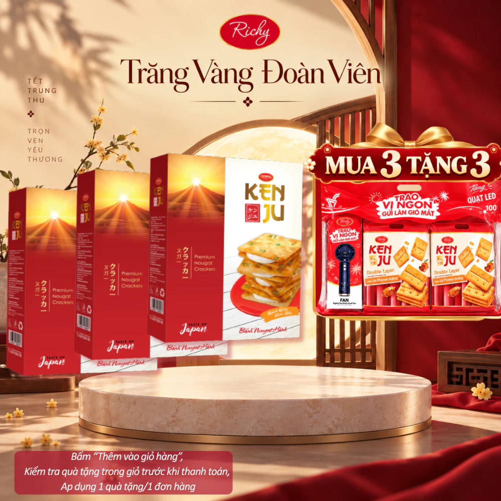 [HỎA TỐC HN] [MUA 3 TẶNG 3 QUÀ] Combo 3 Hộp Bánh Richy Kenju Kem Dẻo Nougat 279g/hộp
