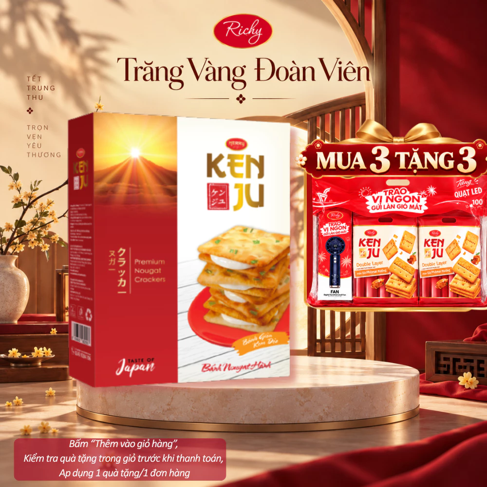 [MUA 3 TẶNG 3 QUÀ] Hộp Bánh Quy Richy KenJu Giòn Kem Dẻo 279gr Nhân Nougat Kem Dẻo Bánh Ăn Vặt