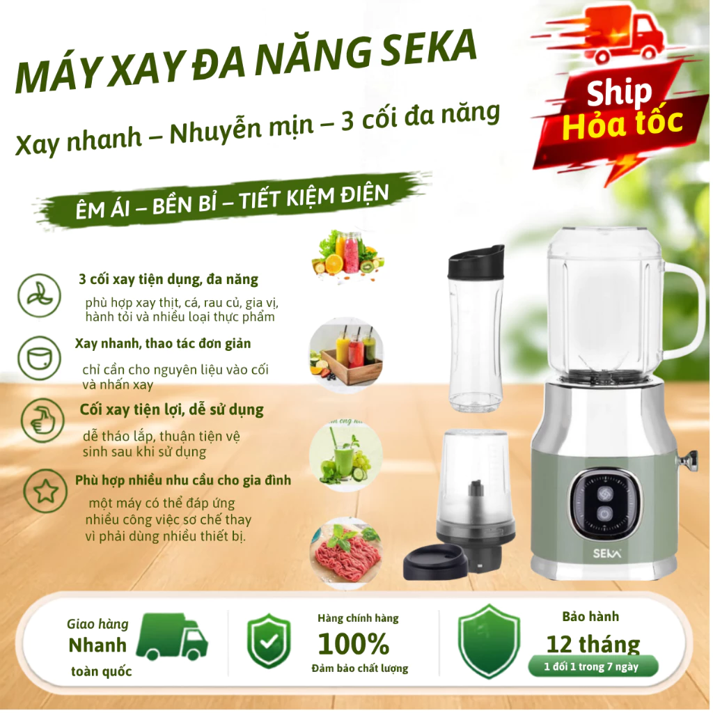 Máy xay đa năng SEKA 3 cối HR2223 Xay Thịt, Đá Nhuyễn Xay nhanh – nhuyễn mịn – tiết kiệm thời gian