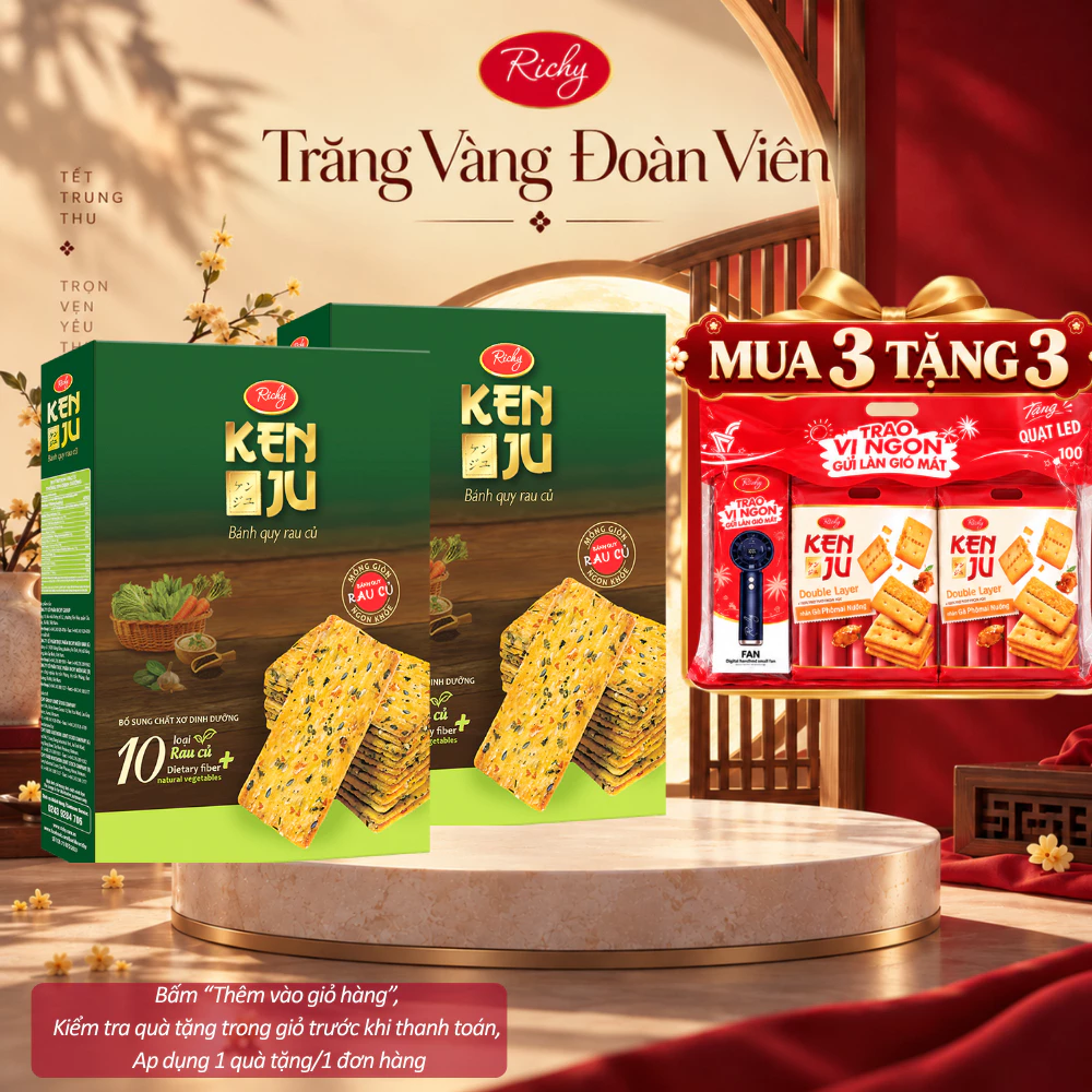 [HỎA TỐC HN] [MUA 3 TẶNG 3 QUÀ] Combo 2 Hộp Bánh Quy Kenju Richy Vị Rau Củ - Hộp 288g