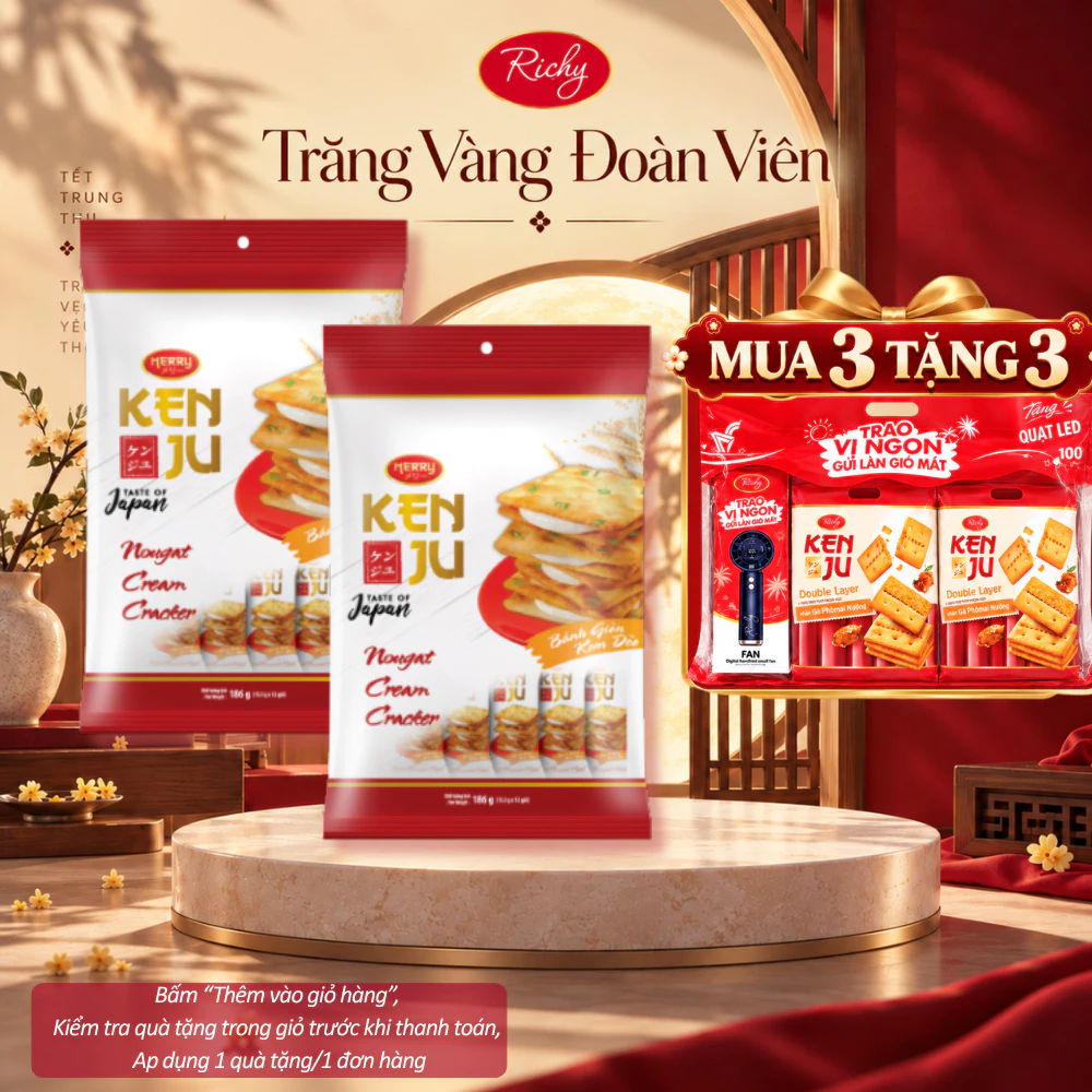 [HỎA TỐC HN] [MUA 3 TẶNG 3 QUÀ] Bánh Richy Kenju Quy Hành Kem Dẻo Túi 186g Nhân Nougat