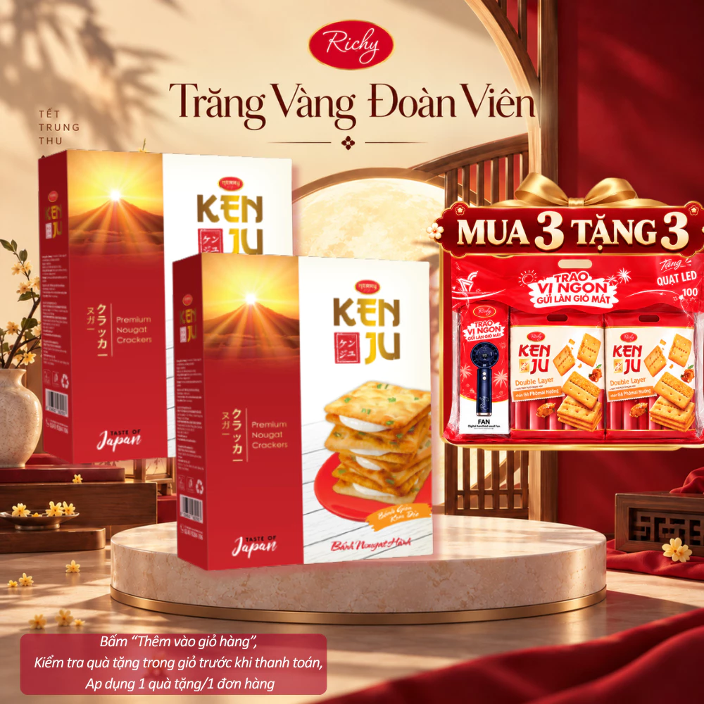[HỎA TỐC HN] [MUA 3 TẶNG 3 QUÀ] Combo 2 Hộp Bánh Richy KENJU Kem Dẻo Nhân Nougat Kéo Sợi Bánh Giòn Giụm  Hộp 279g