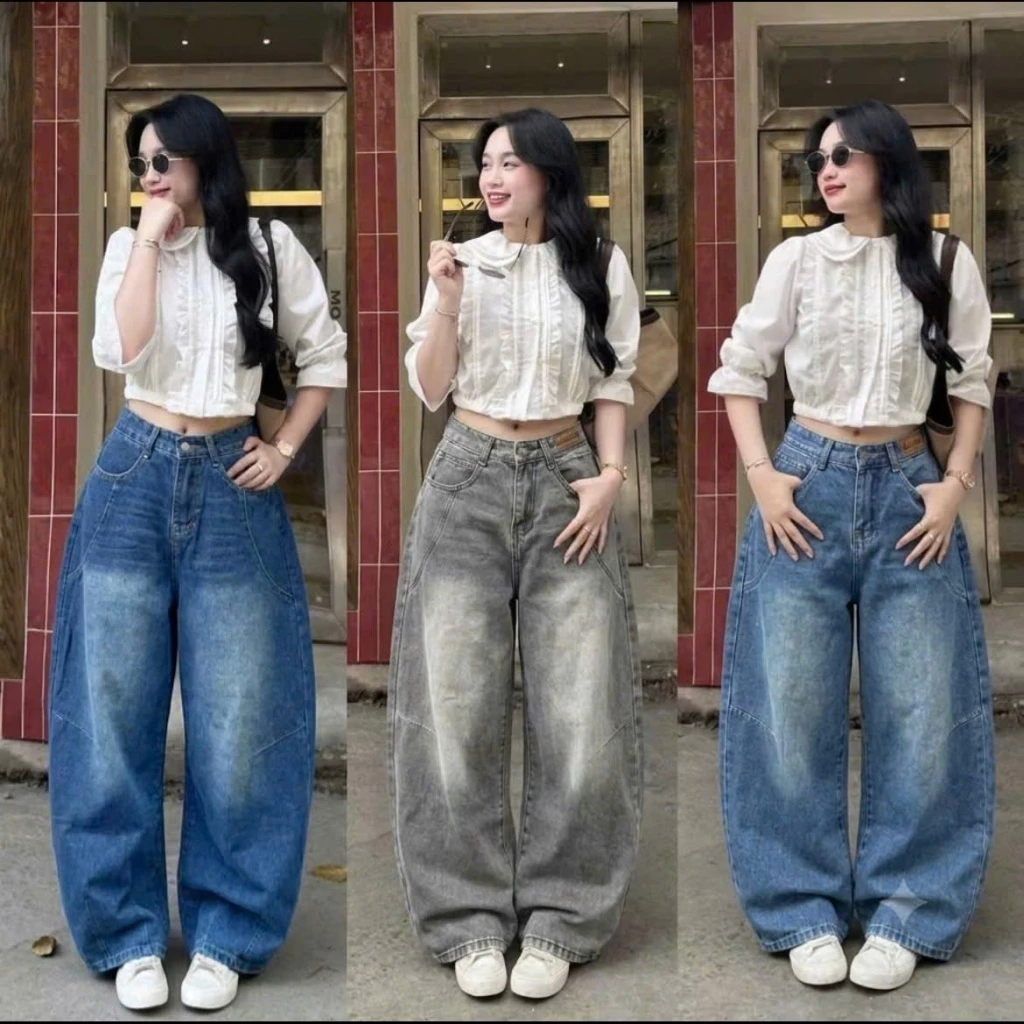 443 - Quần jean ống rộng nữ, quần bò ống suông nổi sang chảnh, jeam mềm tôn dáng dài 95cm 42-90kg