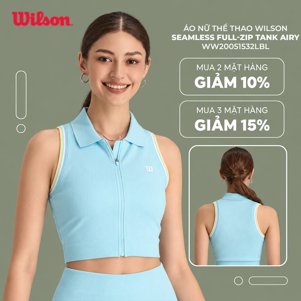 Wilson Seamless Full-zip Tank Áo Nữ Thể Thao Airy Blue Lemonade Classic Navy WW20051532