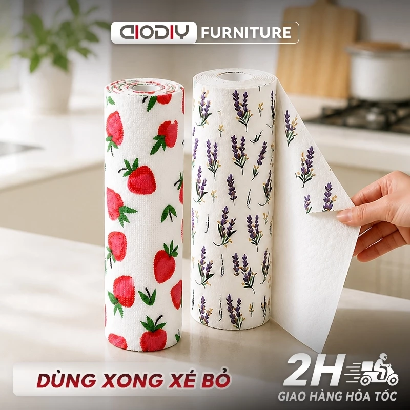 AIODIY Khăn Lau Bếp Xé Tay Đa Năng – Dày Dặn, Thấm Dầu Nước Siêu Tốt, Tái Sử Dụng, Kháng Khuẩn 99%