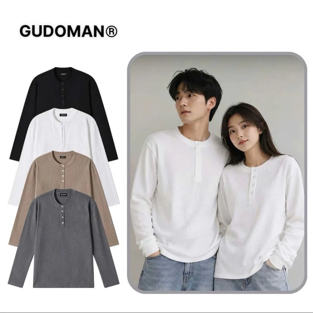 Áo Thun Dài Tay Nam Nữ Unisex Chất Liệu Gân Tăm 4 Cúc Cổ Tàu Co Giãn 4 Chiều Phong Cách Hàn Quốc  AD13