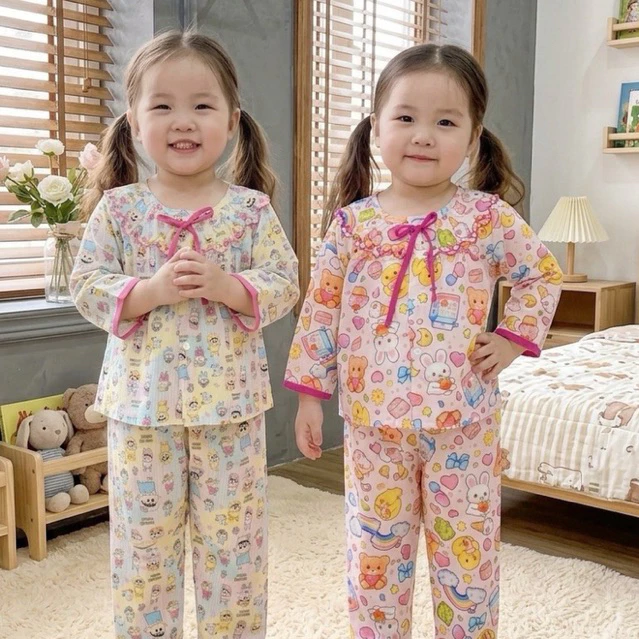 XEM KỸ BẢNG SIZE- Bộ tole tay dài quần dài cổ thêu bé gái [13kg-20kg] vải tole loại 1