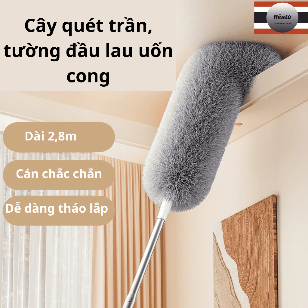 BENTOMOP - Cây Phất Trần đa năng có thể kéo dài tới 280cm, đầu chổi có thể uốn cong linh hoạt, lau chùi mạng nhện, bụi b