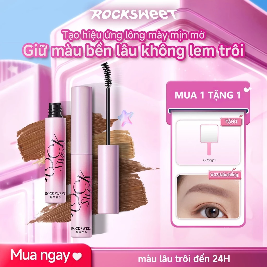 【LIVE🔥】ROCKSWEET RS Mascara Lông Mày Nâu Hồng Nhạt – Dáng Mày Hàn Quốc, Chống Nước, Lâu Trôi, Không Lem