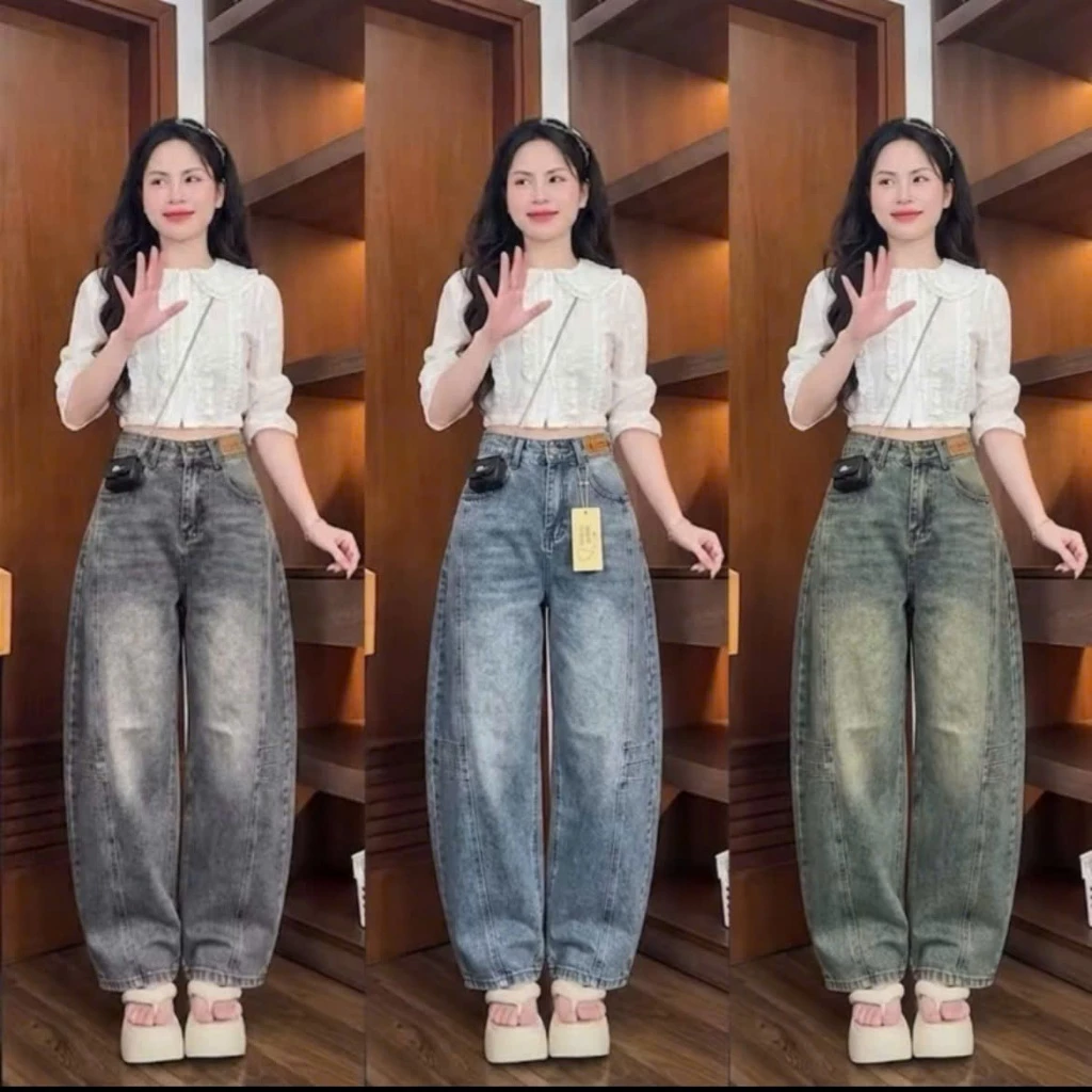 446 - Quần jeans ống rộng nữ, quần bò ống suông nổi sang chảnh, jean mềm tôn dáng
