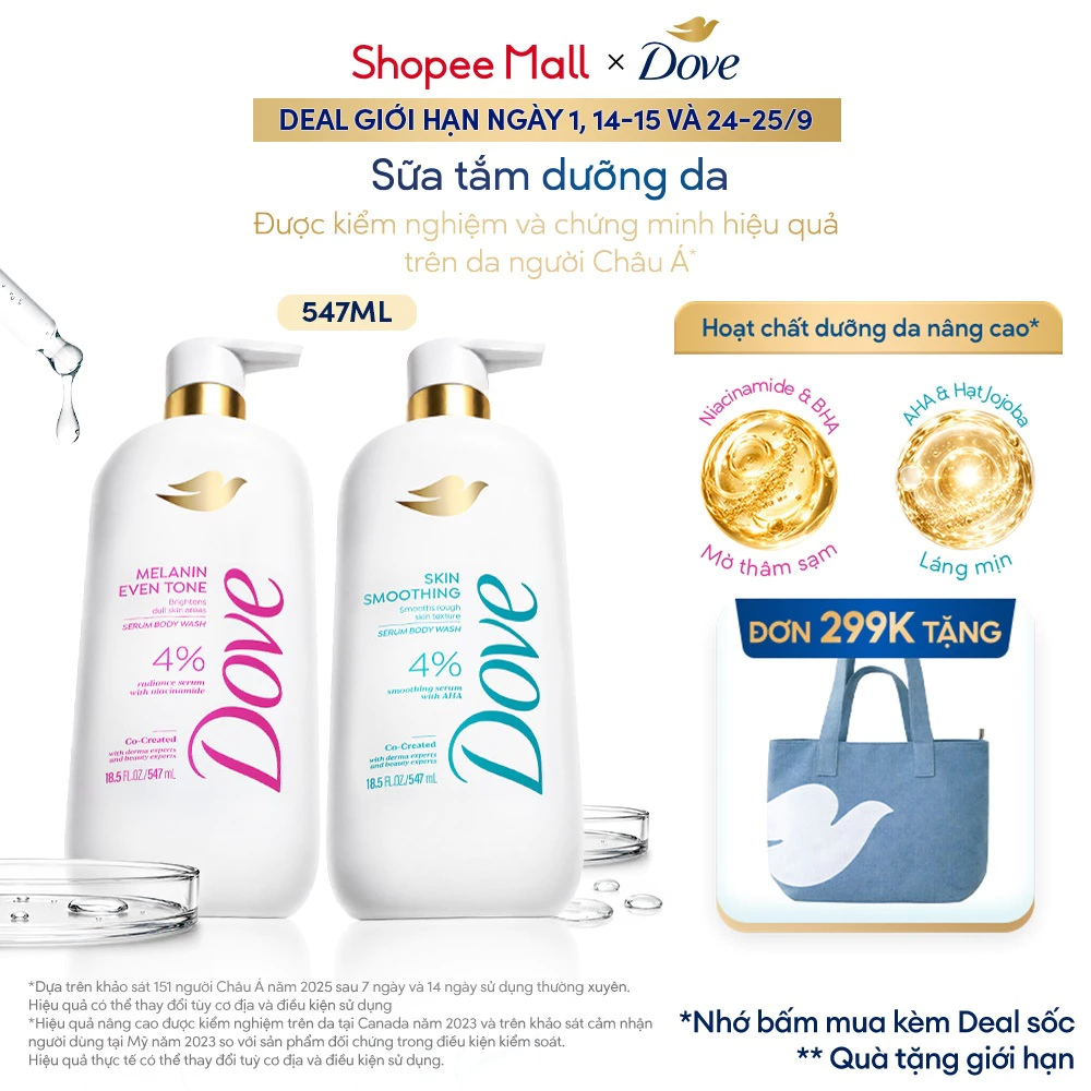 [LIVE] Combo 2 Sữa tắm Dove Serum Dưỡng da chuyên sâu 547ml