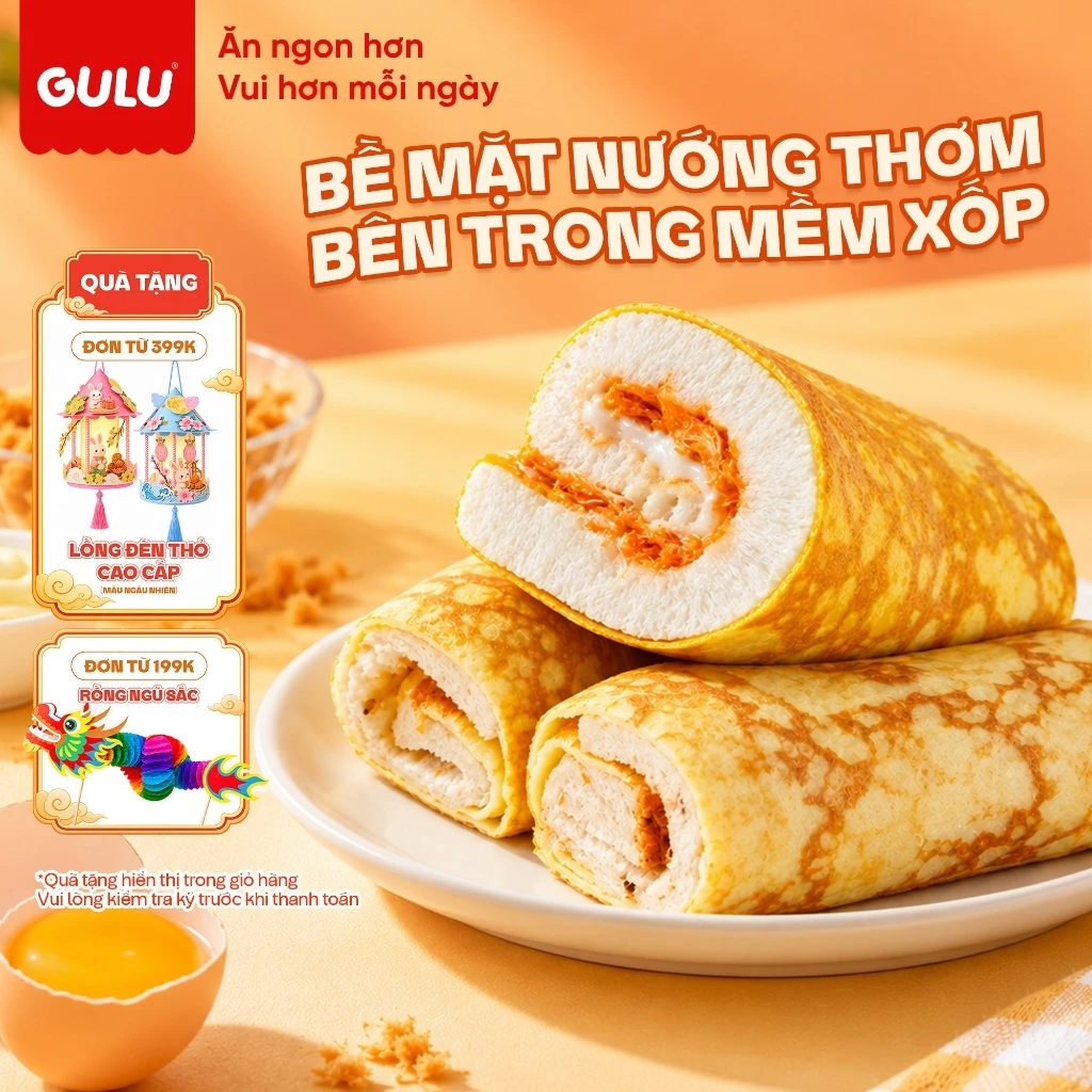 [Combo Ưu Đãi] Bánh Da Trứng Cuộn Kem Tươi Chà Bông Và Bánh Diêm Mạch GuluFoods