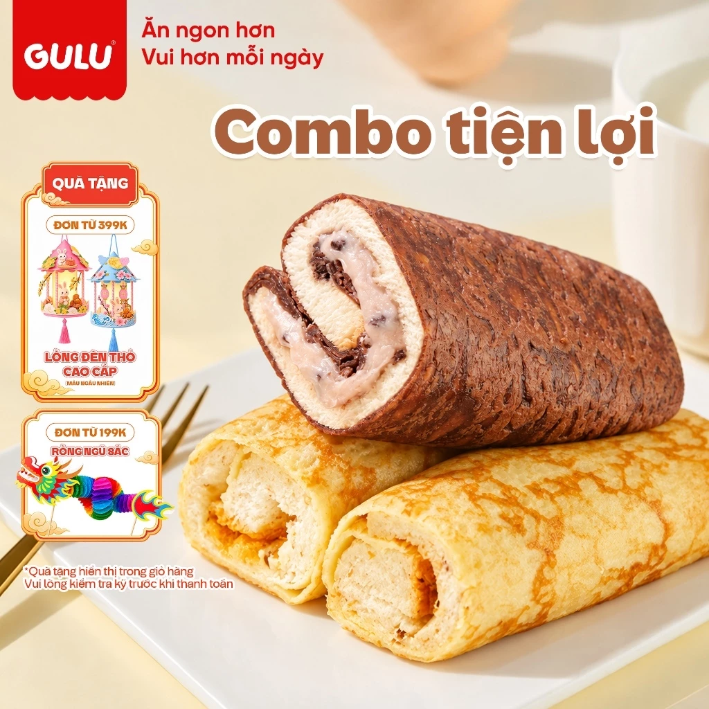 [Ăn Sáng Tiện Lợi] Combo Bánh Diêm Mạch Và Bánh Cuộn Socola GuluFoods Thơm Ngon Mềm Mịn Đậm Đà Ăn Sáng Tiện Lợi