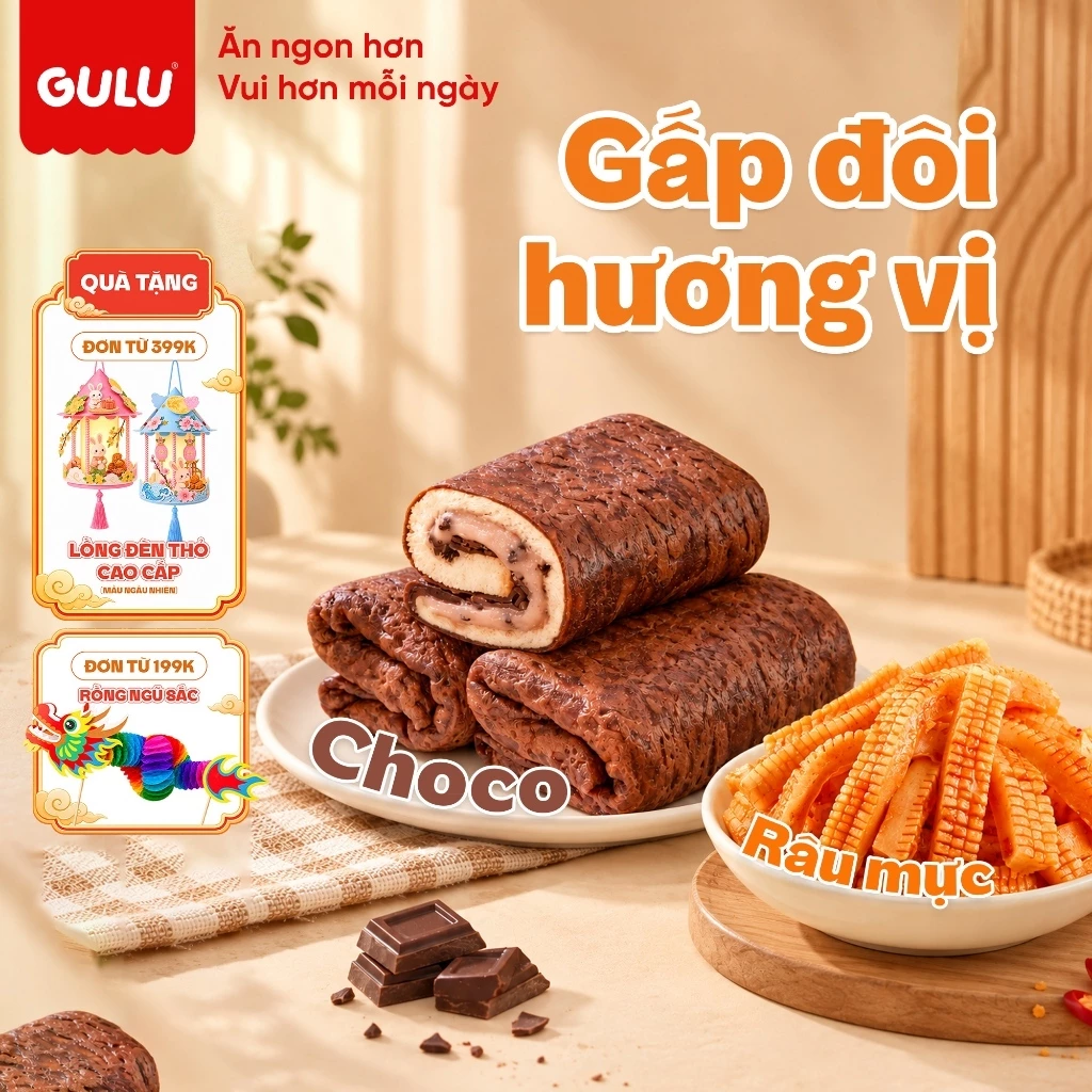 [Yêu Thích] Combo Ăn Nhẹ Bánh Cuộn Choco Và Snack Râu Mực Sần Sật Konjac Cay Bùng Vị