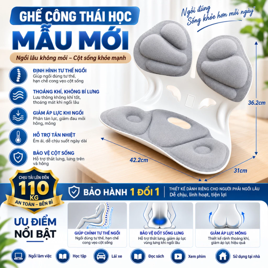 Ghế Công Thái Học Ghế Chỉnh Dáng Ngồi Dùng Cho Nam Nữ, Trẻ Em, Ghế Tựa Lưng, Giảm Đau Mỏi Lưng