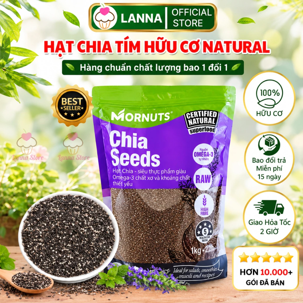 [TOP CHẤT LƯỢNG] Hạt Chia Mornuts Absolute Organic 1KG Sạch Đều Đẹp Đen Detox Ăn Kiêng Giảm Cân  Đẹp