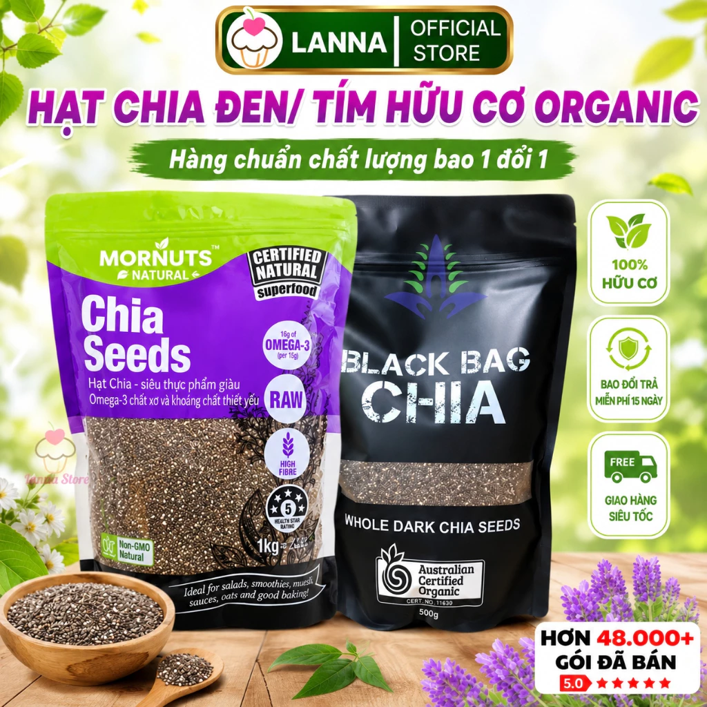 [LOẠI 1] Hạt Chia Mornuts 1KG Absolute Chia Đen Chuẩn Organic Chất Lượng Sạch Đều Đẹp Ít Tạp Chất Ăn