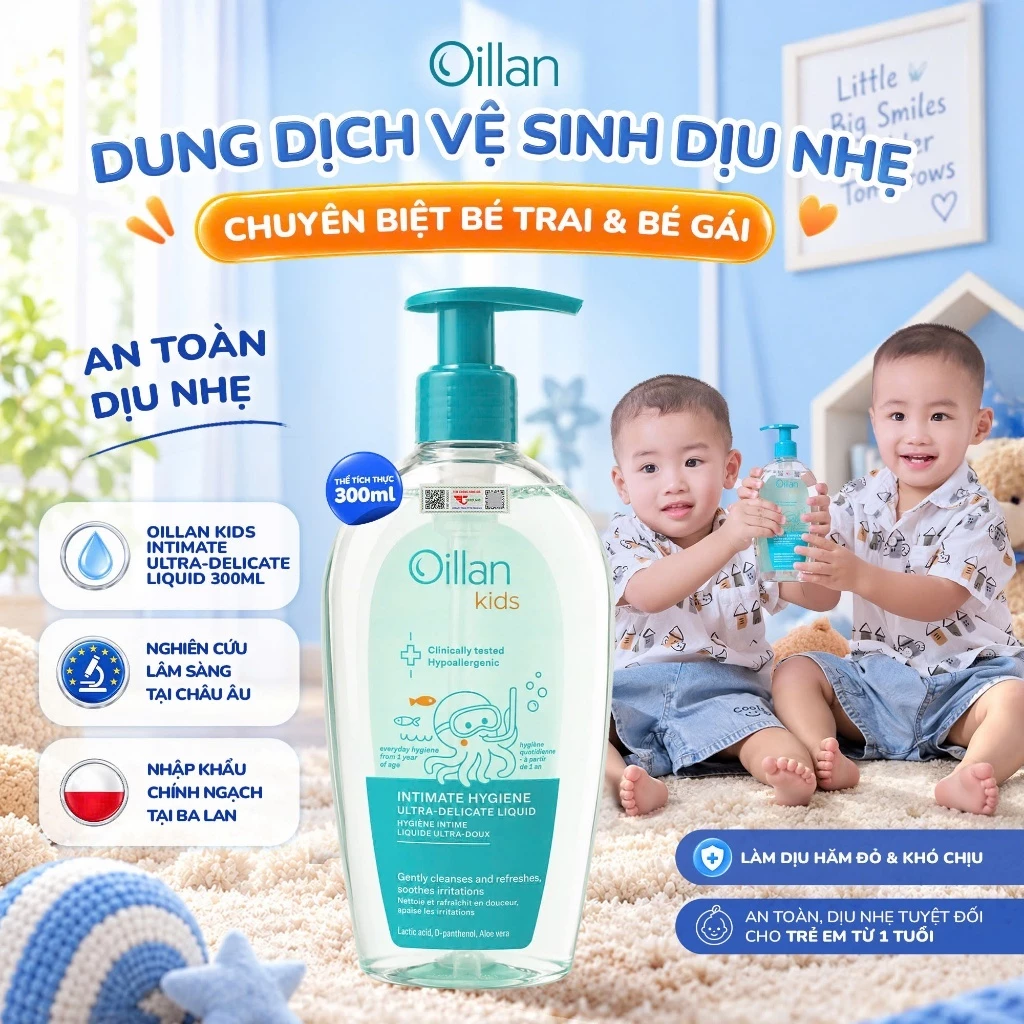 Dung Dịch Vệ Sinh Vùng Kín & Mông Bé Trai OILLAN KIDS 300ml – Làm Sạch Siêu Dịu Nhẹ, Cân Bằng pH