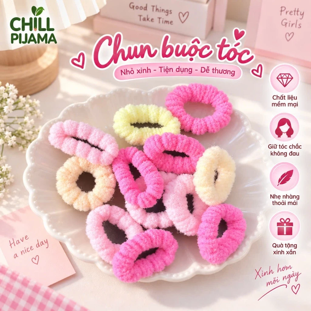 Chun Buộc Tóc Nữ Mềm Mại Co Giãn Tốt, Dây Cột Tóc Pastel Xinh Xắn Chill Pijama