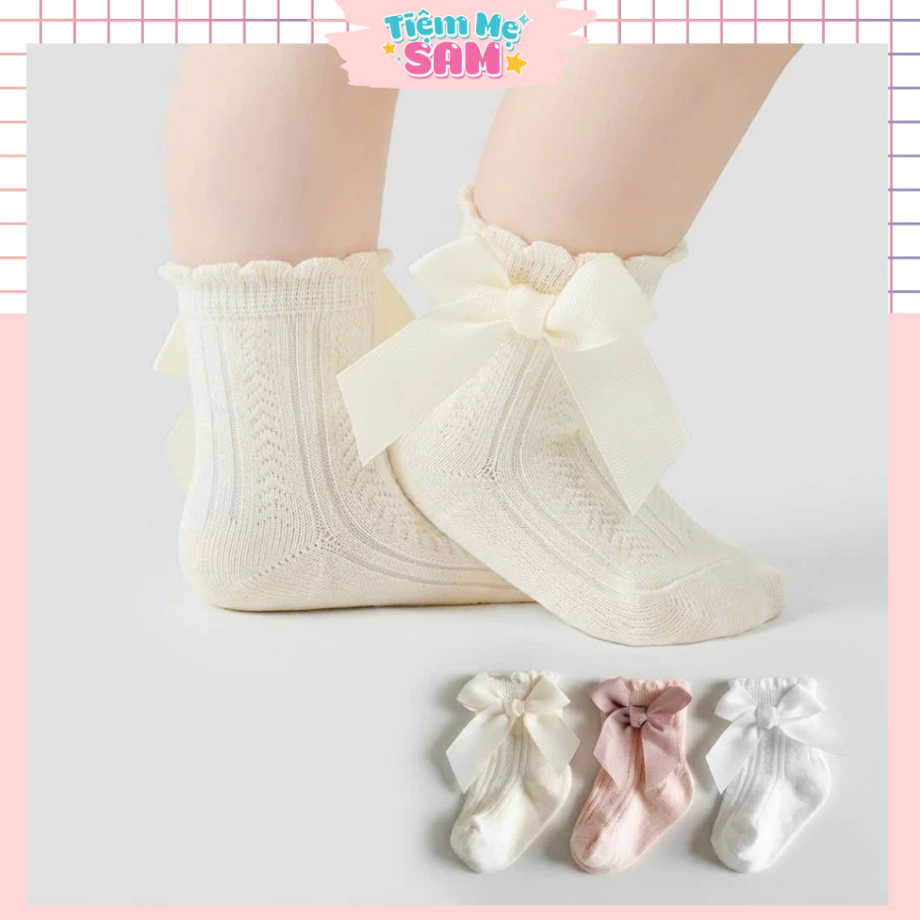 Set 3 Đôi Tất Bé Gái 0-3 Tuổi Cổ Bèo Có Nơ, Tất Thu Đông Trẻ Em Mềm Mại Dễ Thương, Phong Cách Tiểu Thư TMT007